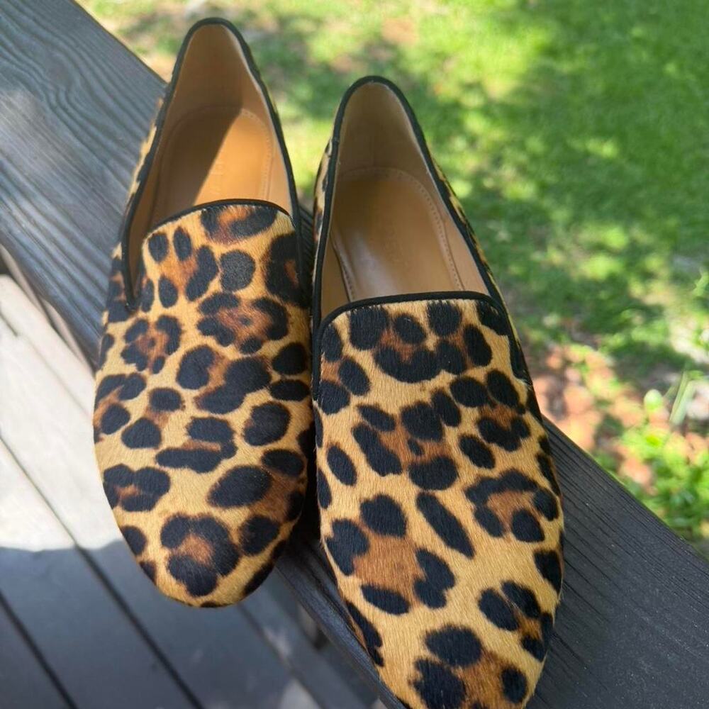 J.Crew Leopard Calf Hair Smoking Loafer luxury animal‎ print flats